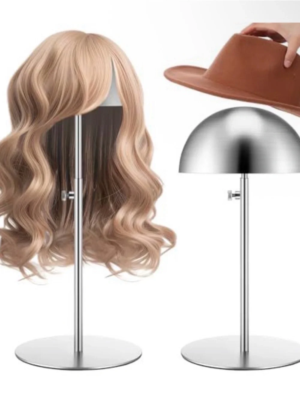 2 adjustable hat or wig stands